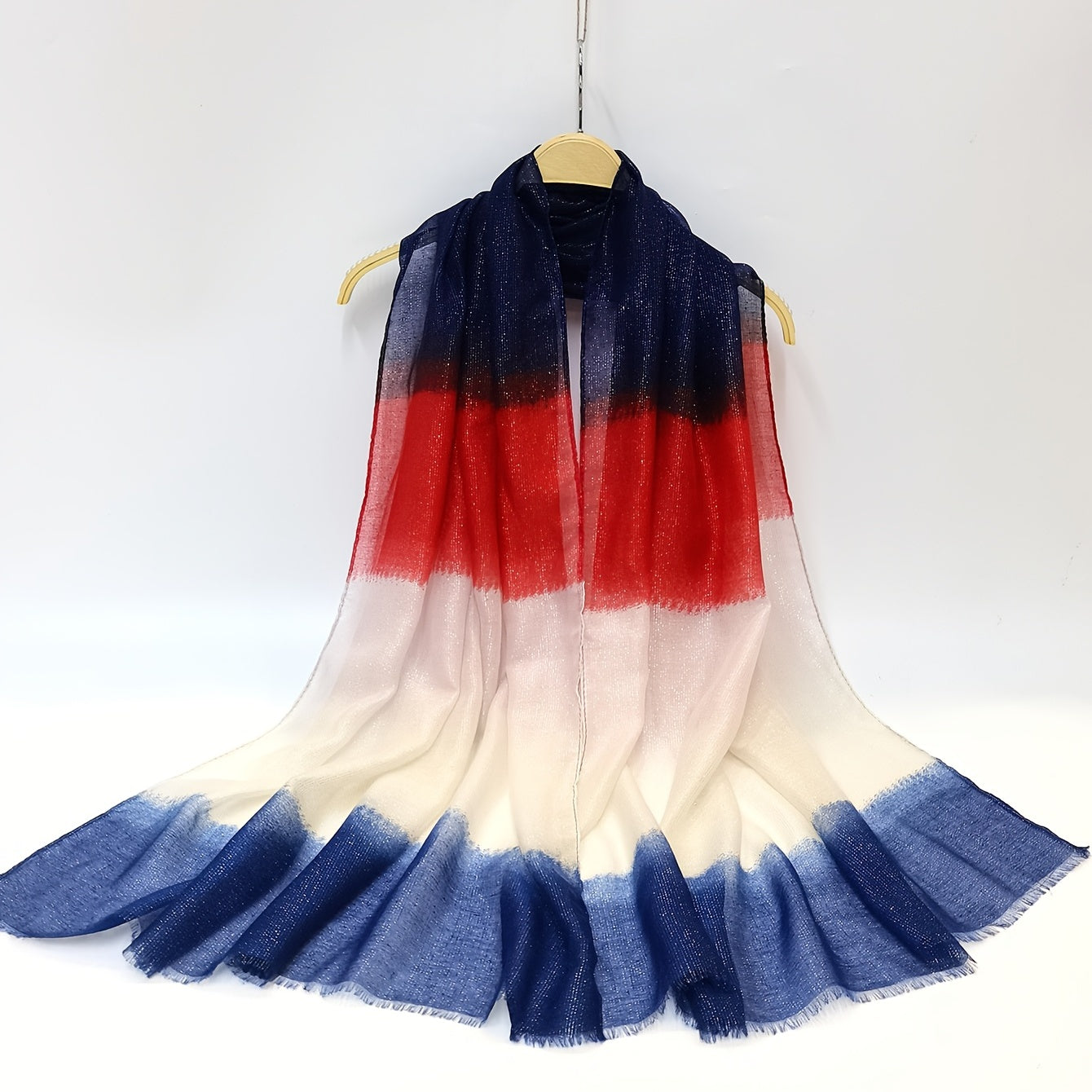 Gradient Silver Wire Scarf Frayed Edge Windproof Sunscreen Beach Towel