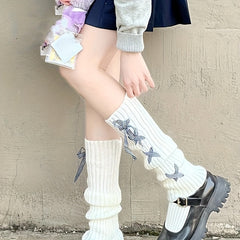 Solid Cross Strap Leg Warmers Knee High Socks Stockings