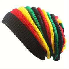 Rainbow Striped Slouchy Beanie Warm Knit Hat Elastic Turban Hat