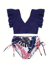 Toddler Girls Bikini Tankini Swimsuit Ruffle Trim Top & Shorts Set