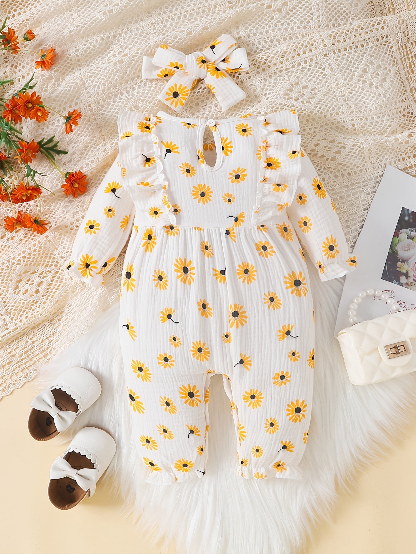 Infant Girls Cotton Romper Newborn Floral Long Bodysuit