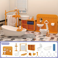 Doll Furniture Bathroom Bedroom Kitchen Living Room DIY Doll House Toys