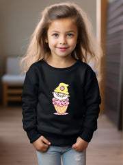 Cartoon Ice Cream Graphic Crew Neck Long Sleeve Sweatshirt for Kids