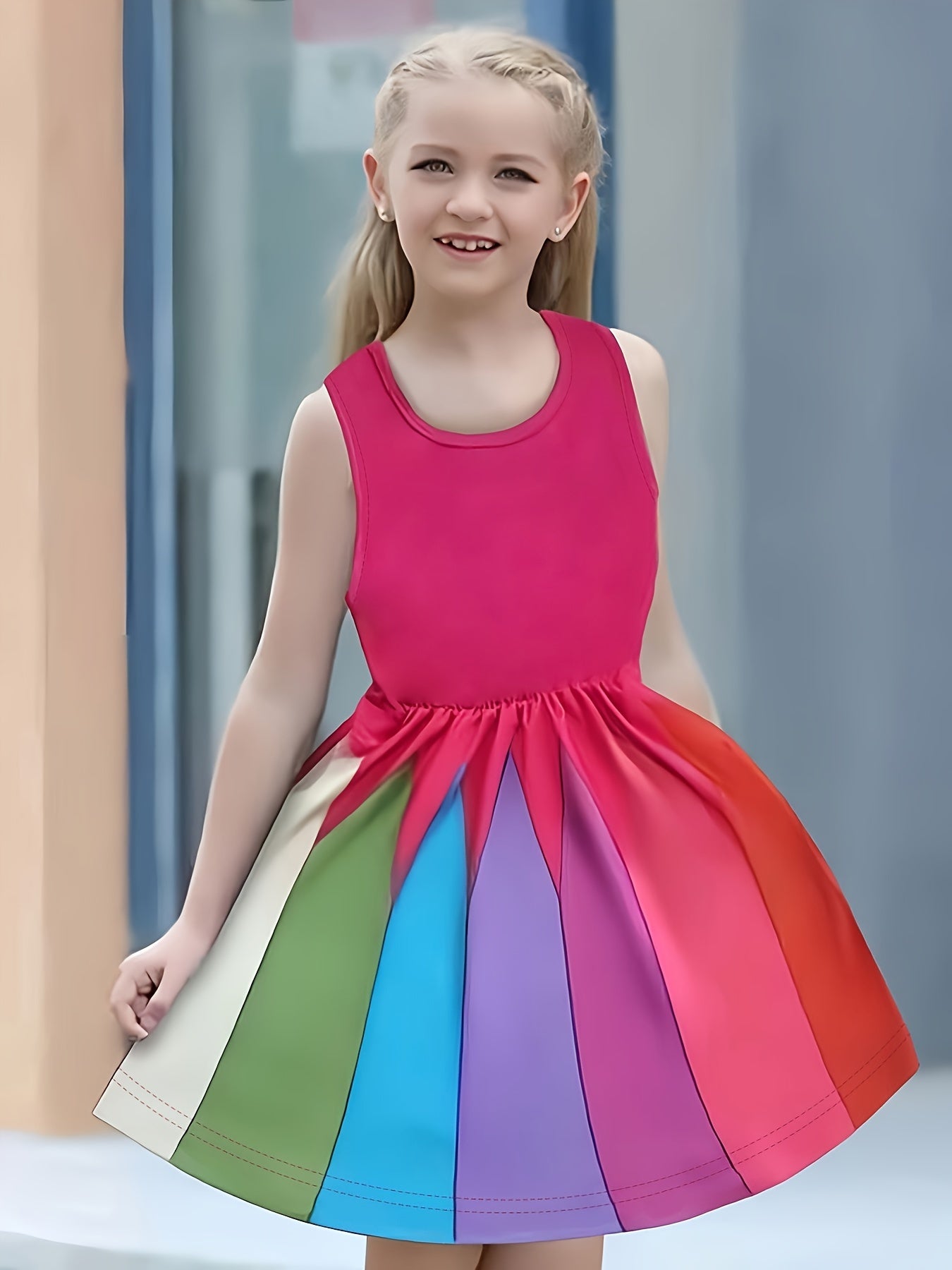 Colorblock Sleeveless Dress for Girls Summer Gift