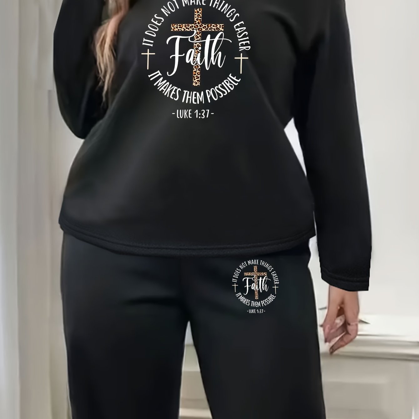 Women's Plus Leopard Print Fleece Lounge Set