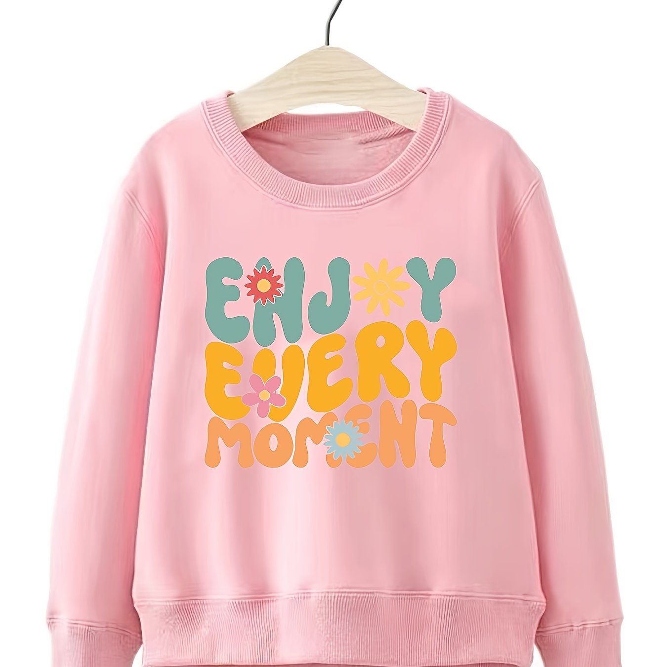 Cartoon 'Enjoy Every Moment' Pattern Sweatshirt For Girls
