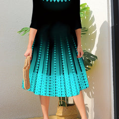 Women's Plus Ombre Geometric Print Long Sleeve A-line Dress