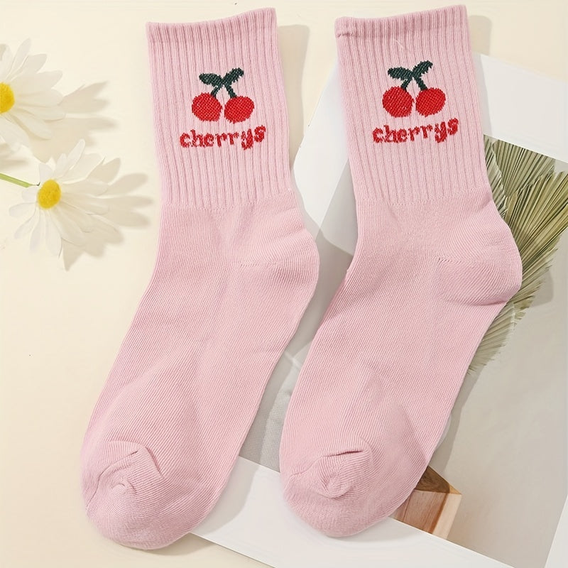 5 Pairs Letter & Heart Print Socks Women's Stockings