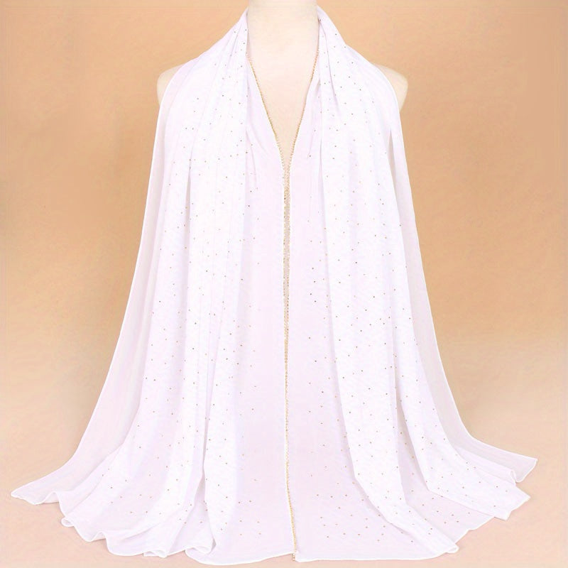 Rhinestone Chiffon Scarf Classic Hijab Solid Thin Shawl Women Headsca