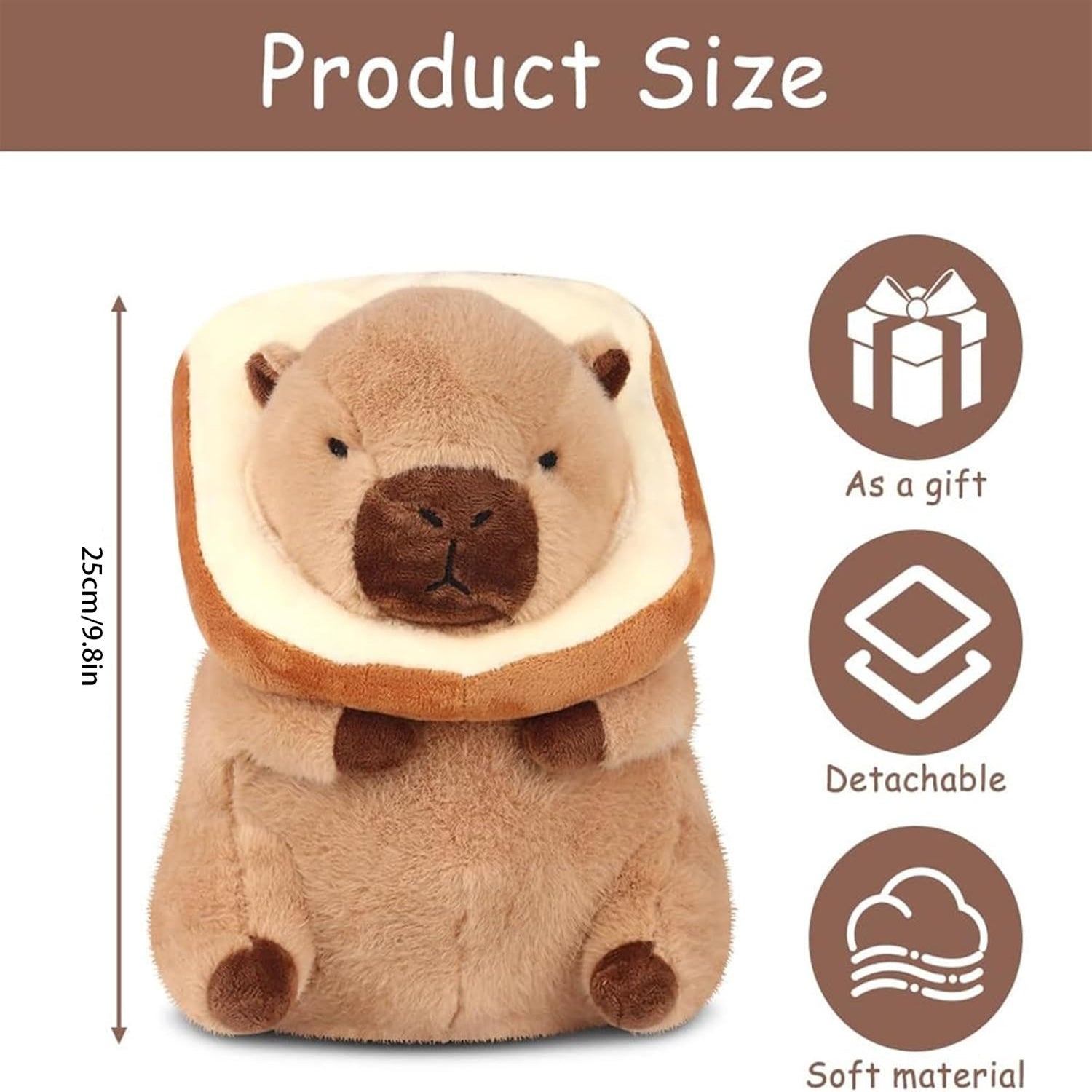 9" Capybara Plush Toy with Toast Soft Realistic Stuffed Animal - Red