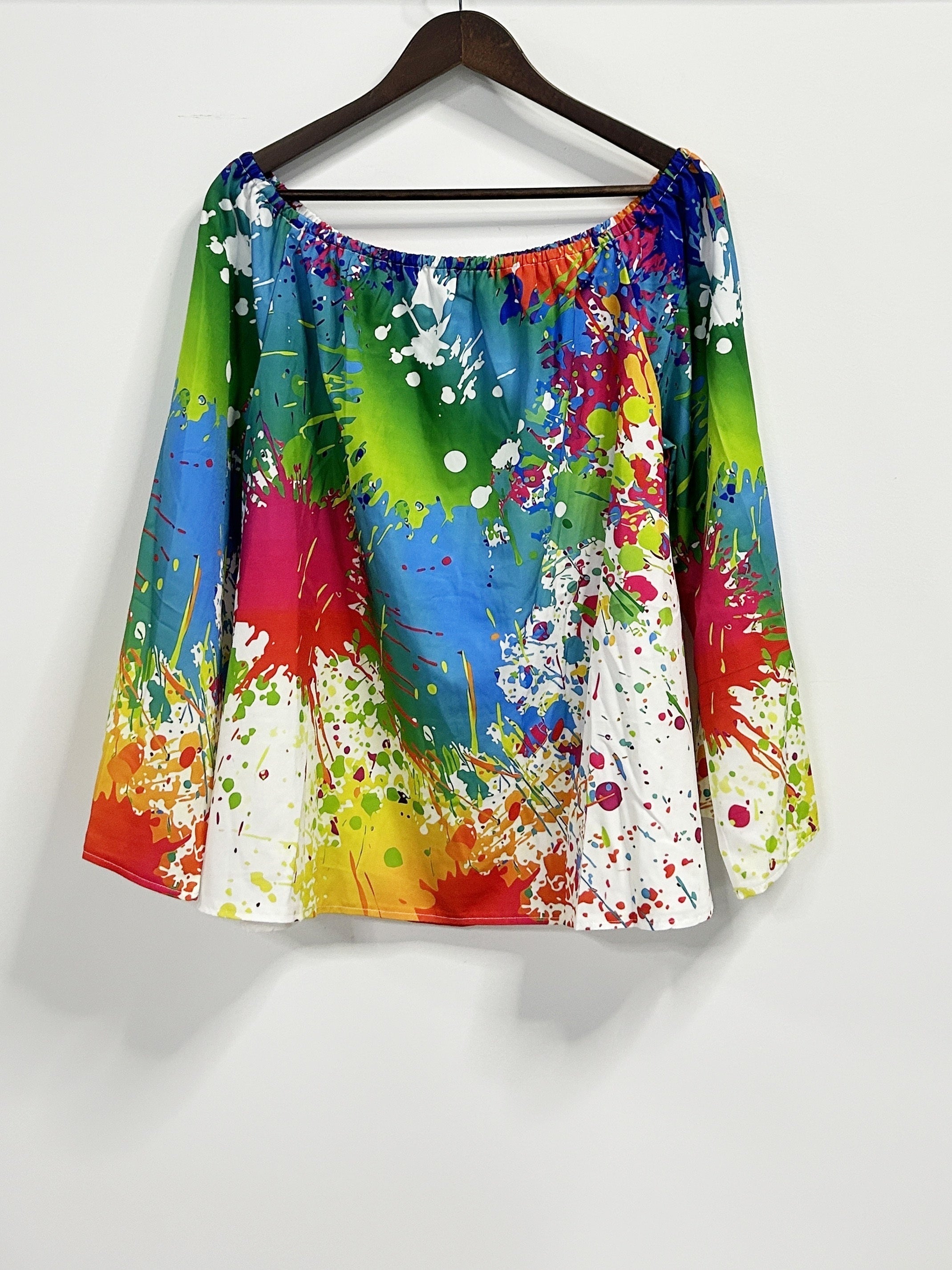 Women's Plus Paint Print Off Shoulder Top & Shorts Set