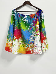 Women's Plus Paint Print Off Shoulder Top & Shorts Set