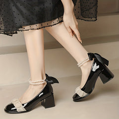 Women's Lace-Up Chunky High Heel Pumps
