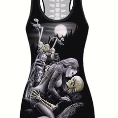Goth Style Skeleton Print Tank Top