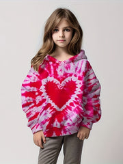 Girls Tie Dye Heart Graphic Hooded Sweatshirt Top 3D Pullover