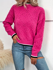 Striped Crew Neck Pullover Sweater Long Sleeve Drop Shoulder