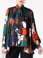 Women's Plus Colorblock Letter Print Lantern Sleeve Blouse