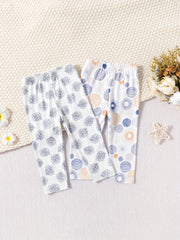 2pcs Geo Leaf Print Toddler Leggings Slim Fit Outwear