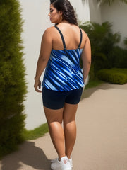Striped Print Tankini Set with Cami Top & Shorts