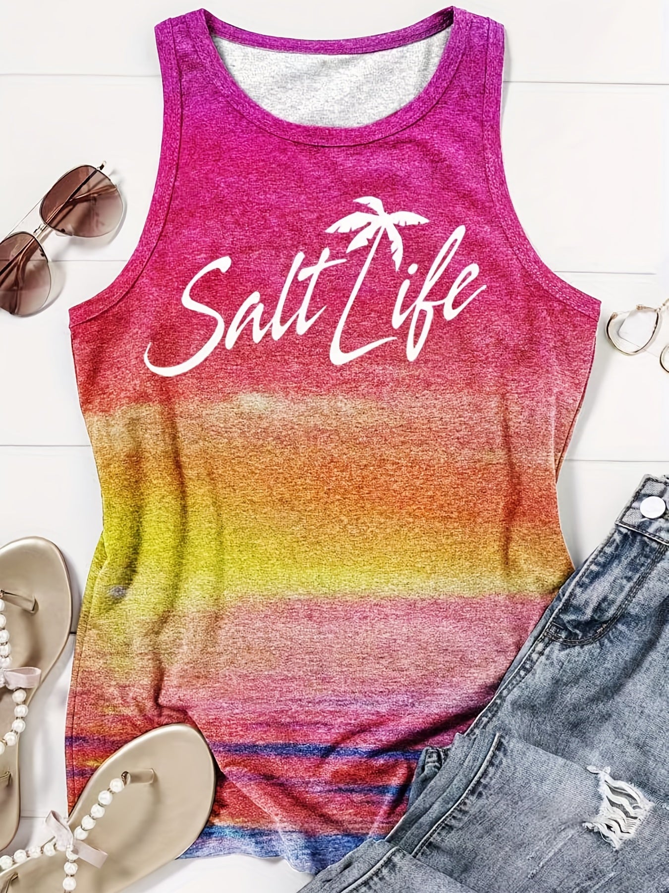 Sunset Letter Print Tank Top Sleeveless Summer Tank Top