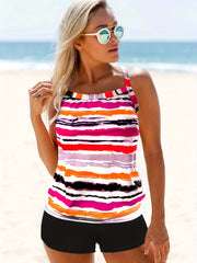 Striped Print Crisscross Back Tankini Set