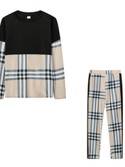 Geo Print Two piece Set Long Sleeve T shirt & High Waist Pants