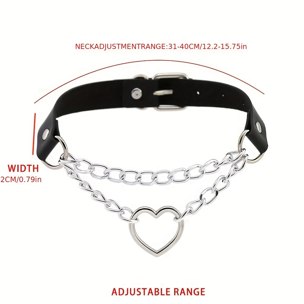 Sexy Punk Heart Ring Chain Choker Leather Collar