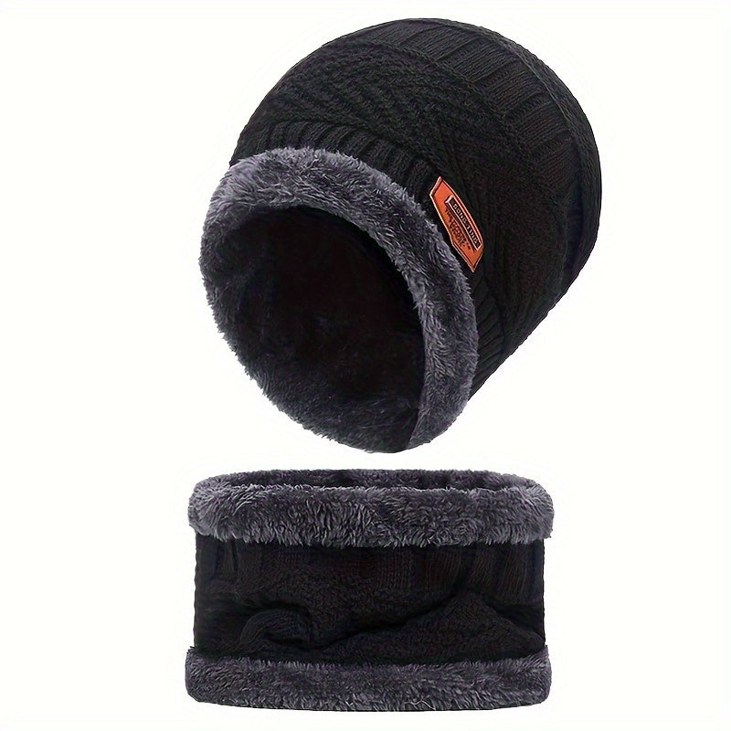 Winter Beanie Hat Scarf Gloves Set Warm Fleece Knit Touch Screen