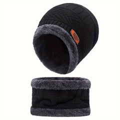 Warm Knit Beanie Hat & Scarf Set with Wool Lining for Men and Women