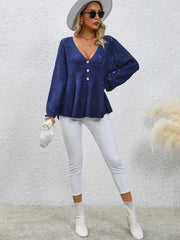 V Neck Button Front Pullover Sweater for Women