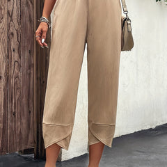 Solid Cropped Carrot Pants Casual Elastic Waist Versatile Pants