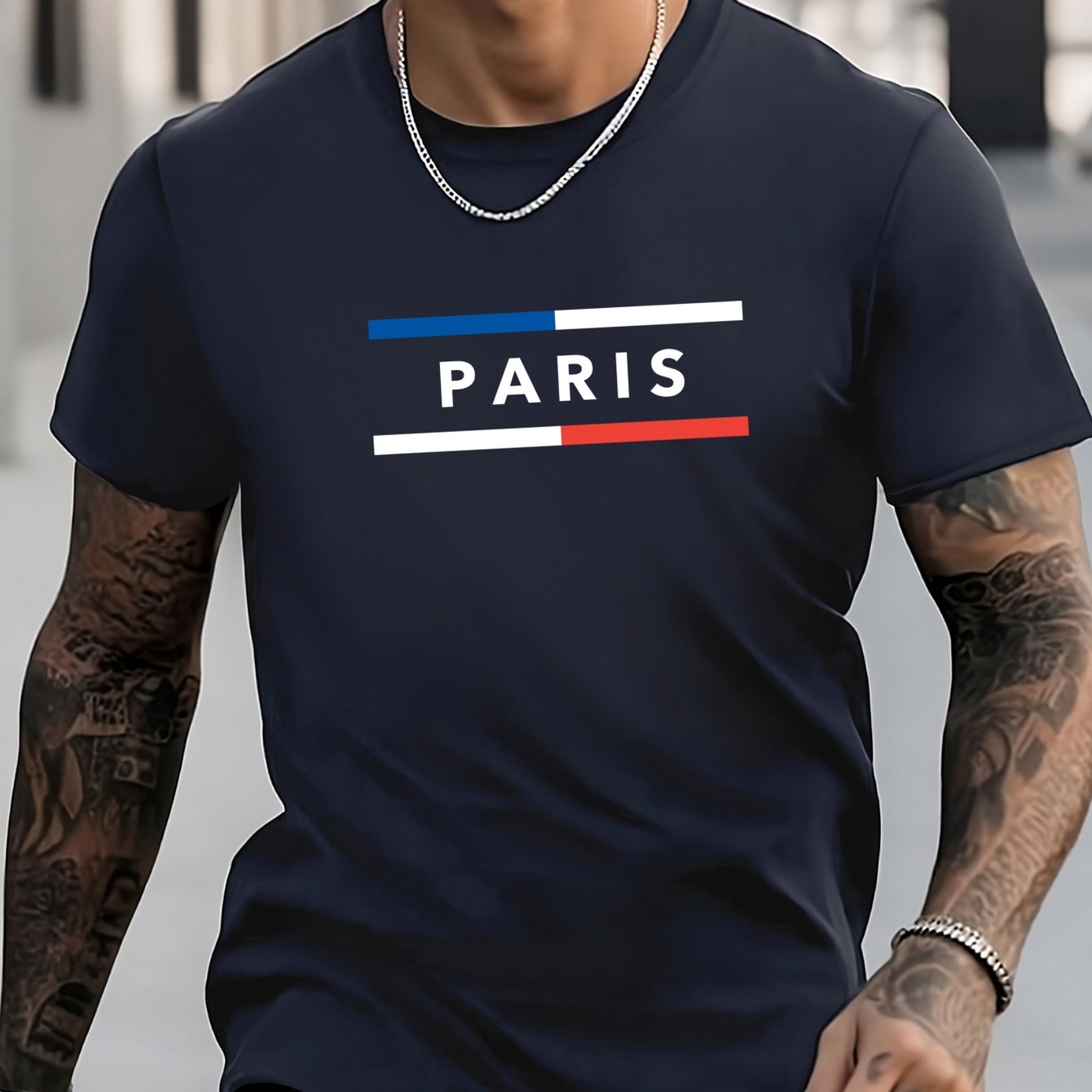 PARIS Print Men's Graphic Crew Neck Active T shirt Casual Comfy Tees