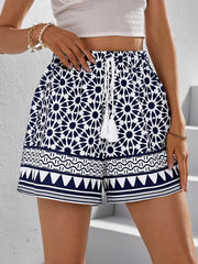 Floral Print Drawstring Shorts Summer Casual Tie Front Loose Shorts