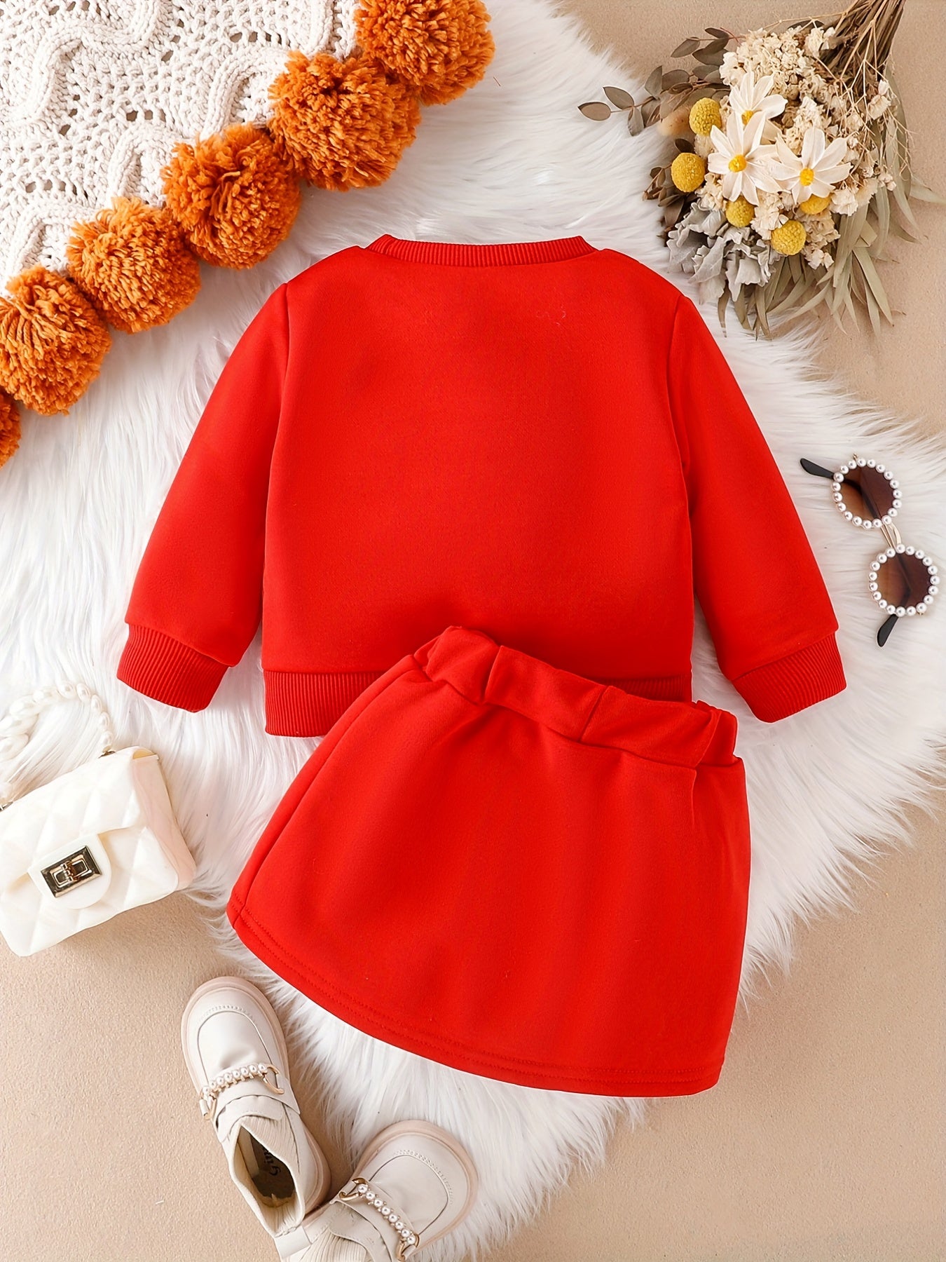 2pcs Baby Girl Bow Top & Split Skirt