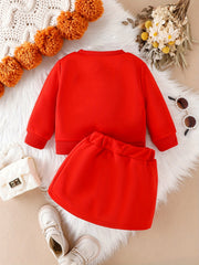 2pcs Baby Girl Bow Top & Split Skirt