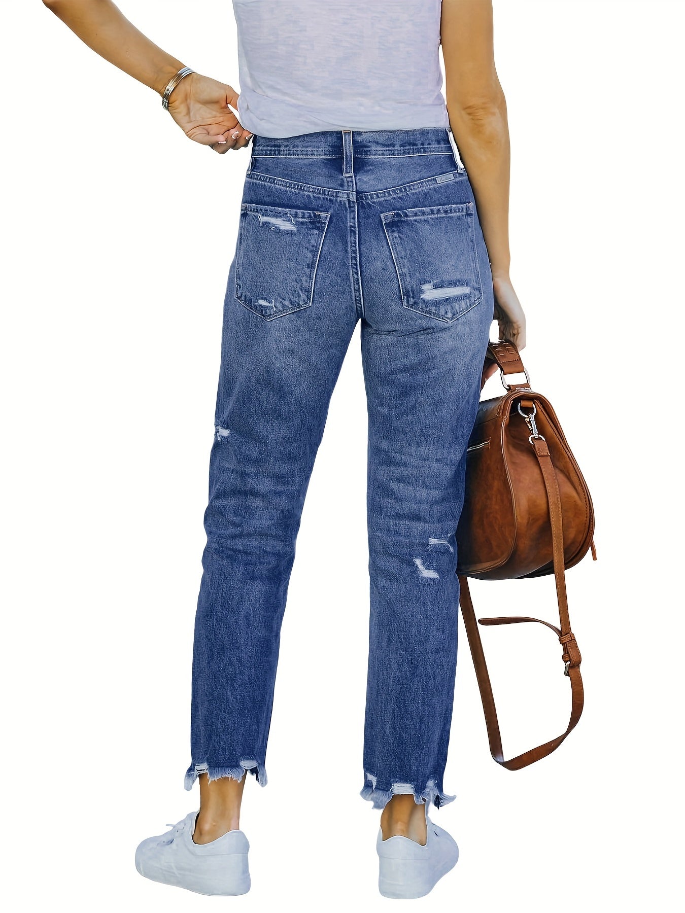 Casual Tapered Jeans Women's Plus Ripped Skinny Denim
