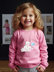 Adorable Bears Print Girls Casual Pullover Sweatshirt Long Sleeve Crew Neck Tops