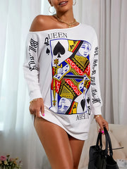 Sexy Dress Women's Q Of Spades Print One Shoulder Mini Dress