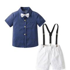 Baby Toddler Boy Formal Suits Short Shirt Bowtie Suspender Pants