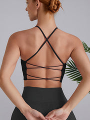 Solid Ribbed Cami Sports Bra High Stretch Yoga Bra With Chest Pad