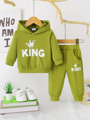 Baby Boy's Hooded KING Print Sweatshirt Pants Set