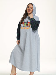Plus Size Letter Graphic Plaid Hooded Sleep Dress