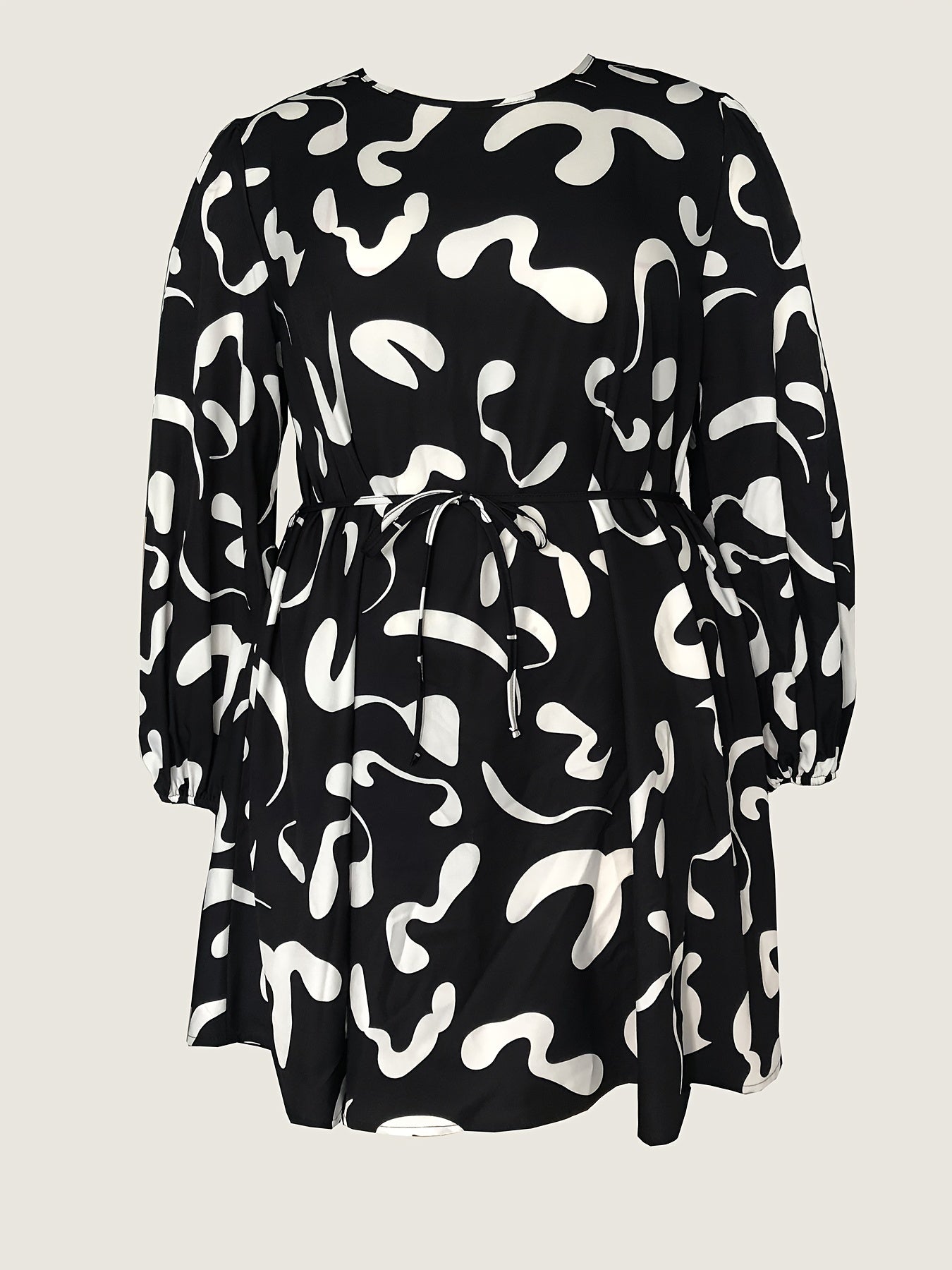 Graffiti Print Long Sleeve Dress with Belt