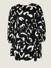 Graffiti Print Long Sleeve Dress with Belt
