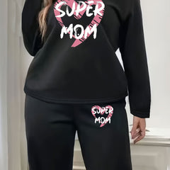 Heart & Art Print Fleece Lounge Set Long Sleeve Top & Joggers Pajamas