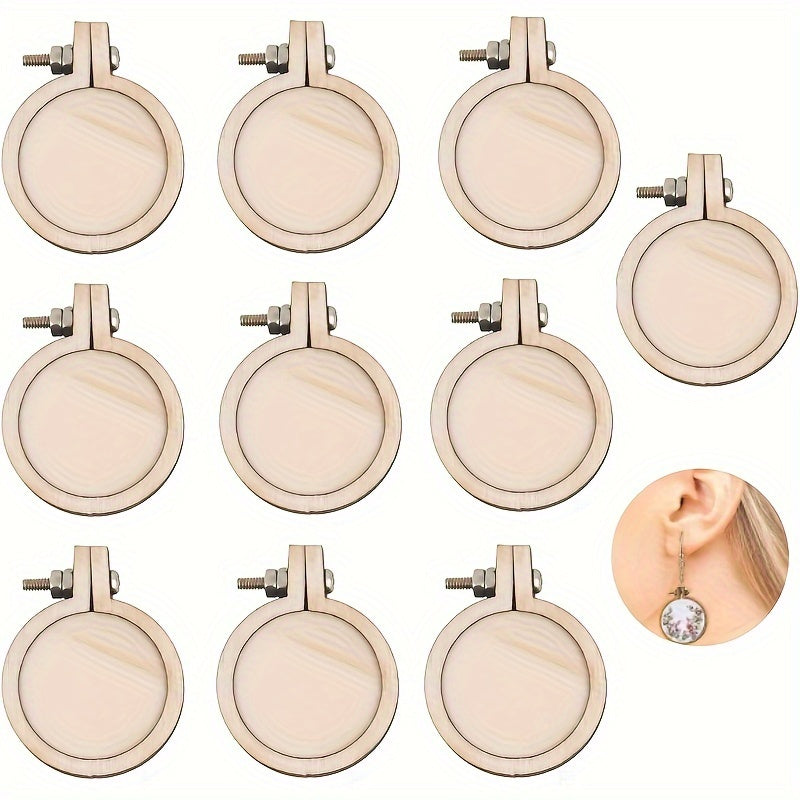 10pcs Mini Wood Hoop Ring DIY Pendant Embroidery Frame