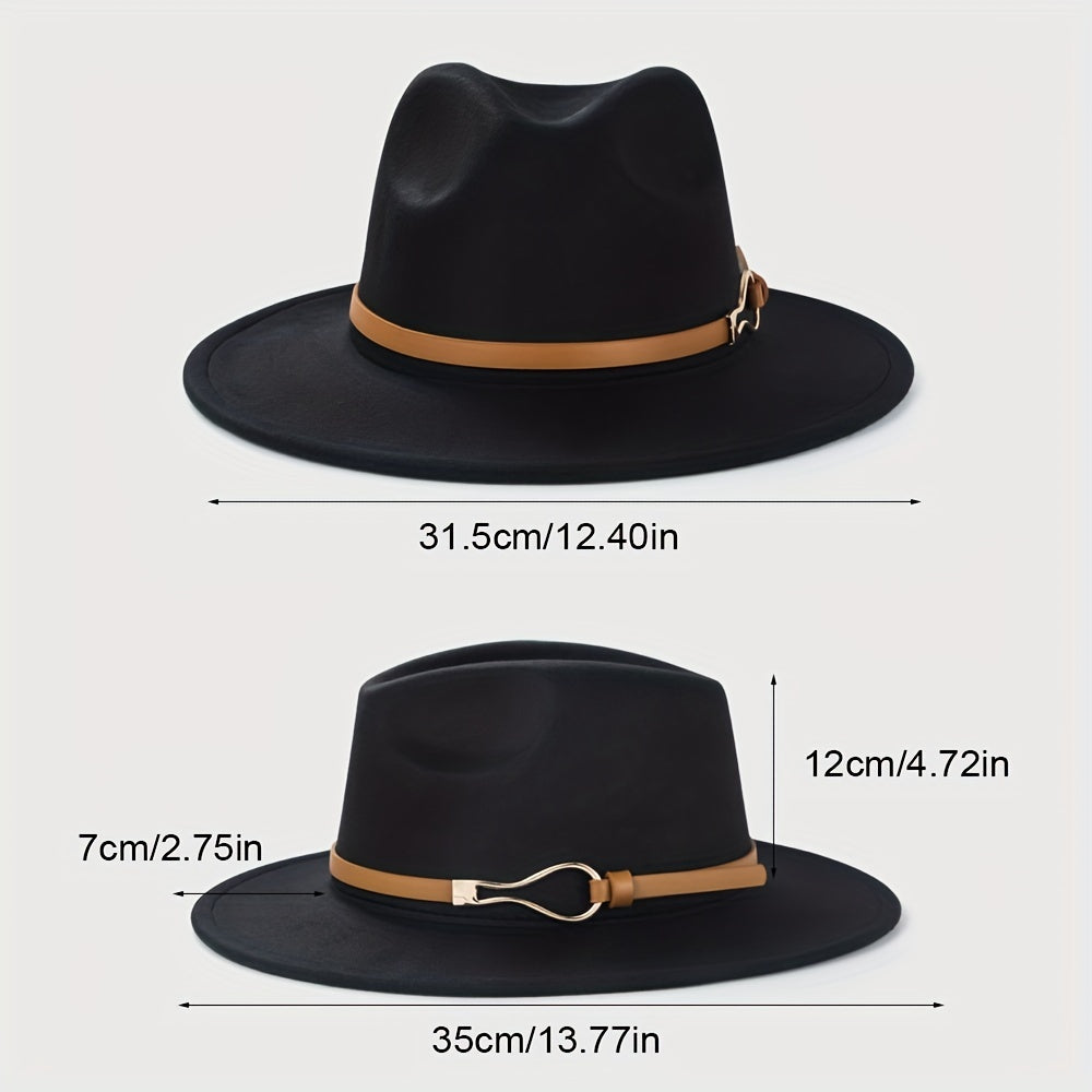 Retro Woolen Jazz Hat with Monochrome Belt