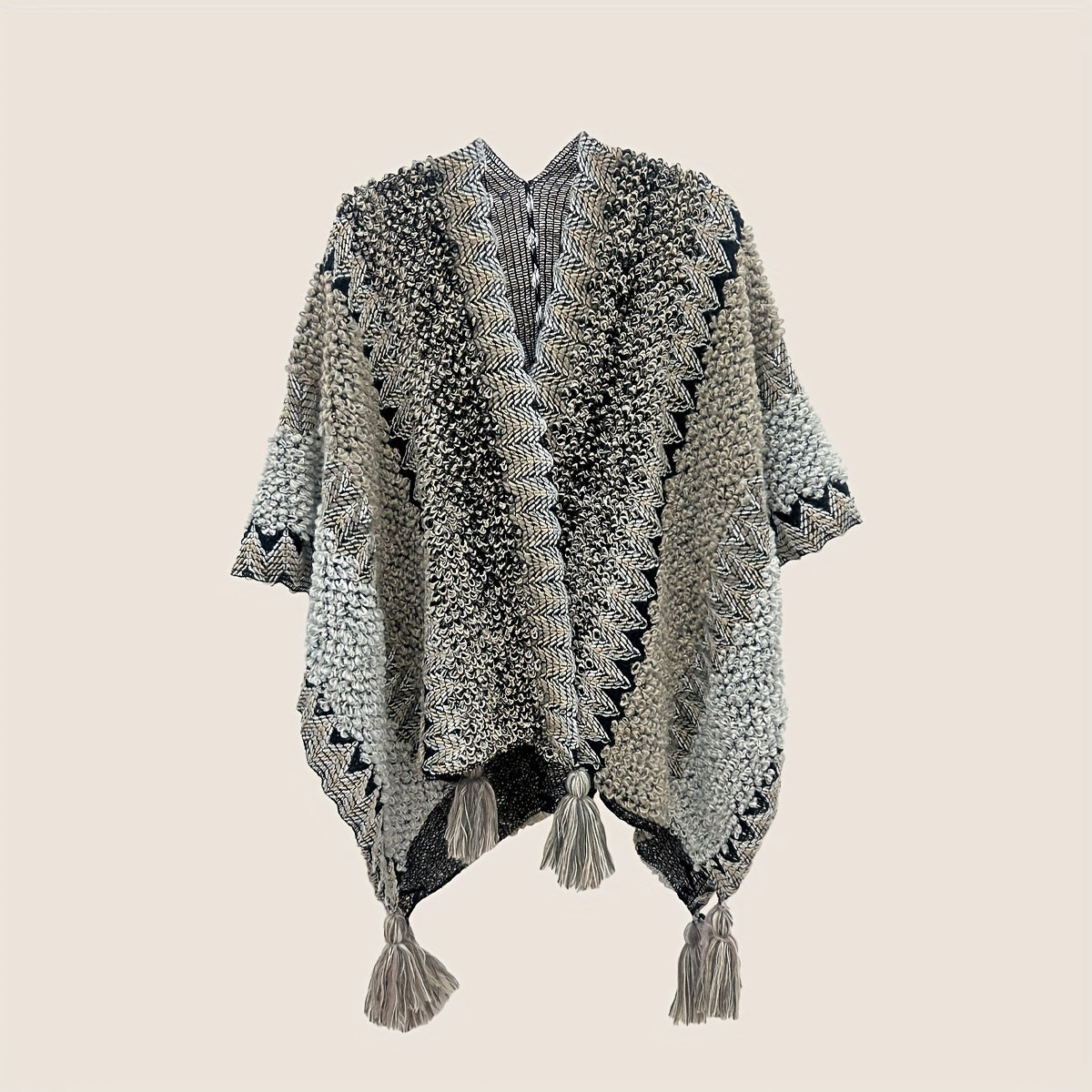 Boho Tassel Knit Shawl Vintage Wrap Warm Cape Cardigan Windproof Cloak