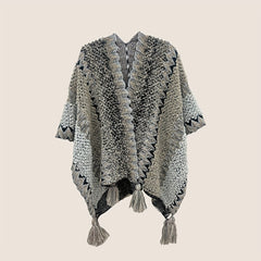 Boho Tassel Knit Shawl Vintage Wrap Warm Cape Cardigan Windproof Cloak