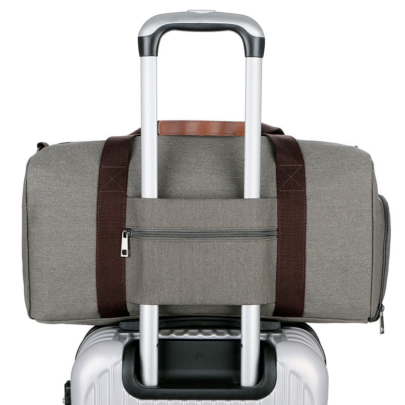 Solid Canvas Travel Bag Telescoping Handle Duffel Bag